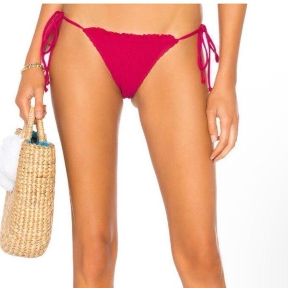 Revolve x Tularosa Lacey Magenta ruched tie side bikini Bottoms xxs NEW - Picture 4 of 5